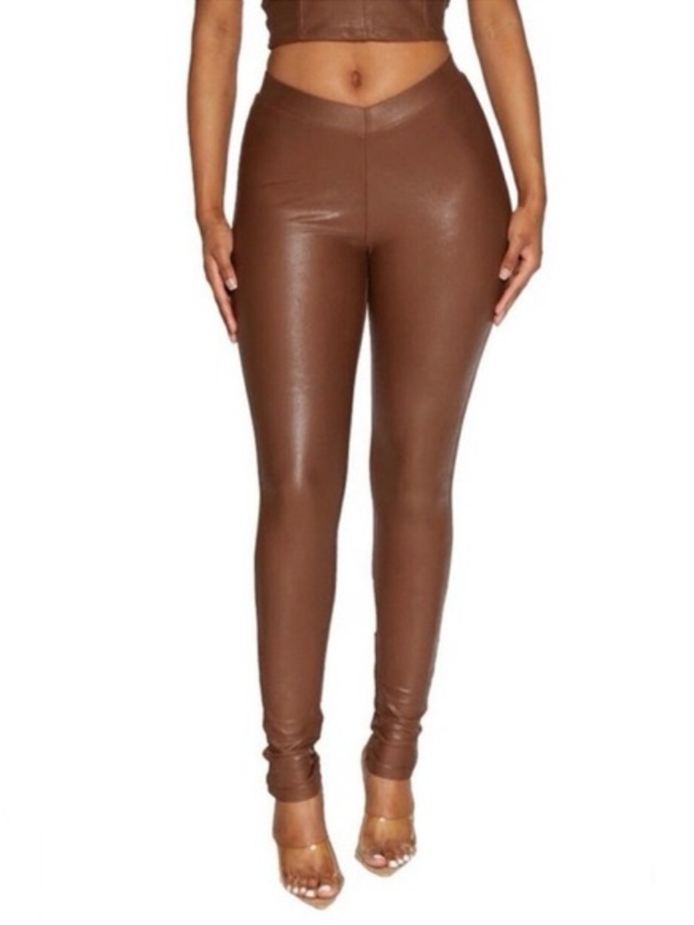 Naked Wardrobe Faux Leather Leggings…Color: Brown….Sz: Large….Color: Dark Brown